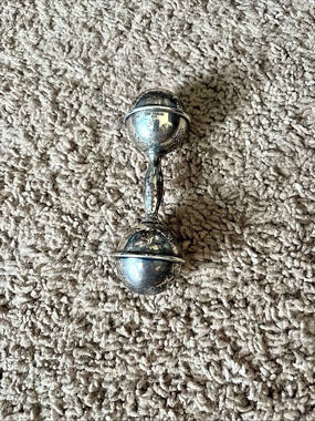 Lunt Sterling Silver Dumbbell Baby Rattle Silver